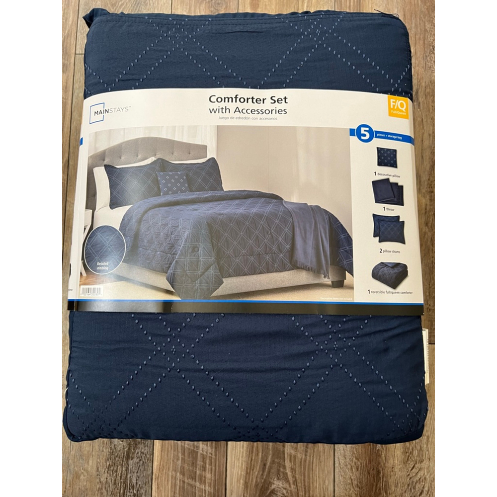 NEW Mainstays Full/Queen Navy Blue & Light Blue 5-Piece Comforter Set - Picture 10 of 14